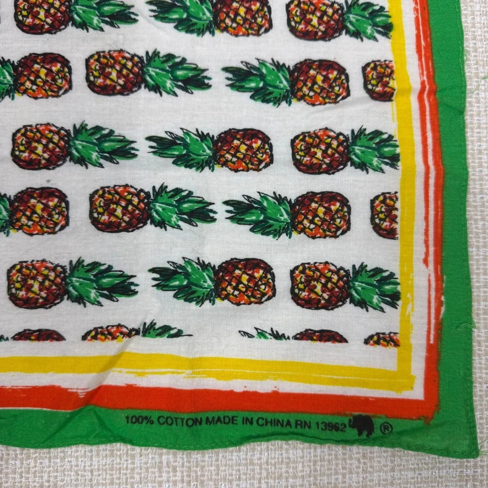 Pineapple Print Bandana Scarf Pocket Square Tropical Fruit Green Yellow‎ 20x20
